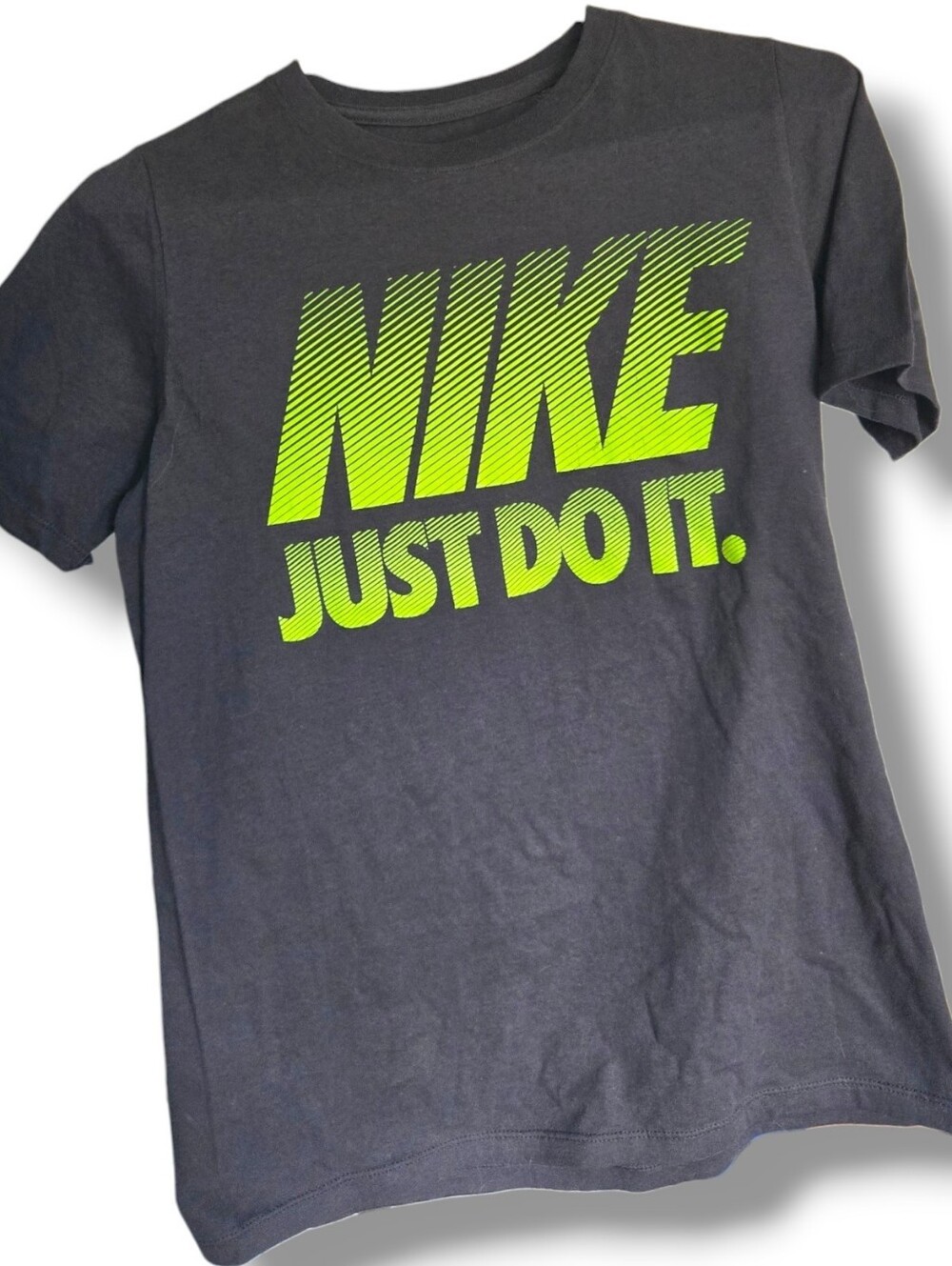 Nike Boys “Just Do It” Graphic Tee – Charcoal/Volt – Size L/G – NWT - 885113